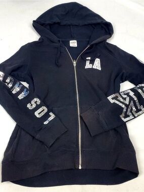 Victorias Secret Bling Black LA Zip-Up Hoodie with Sequin Lettering